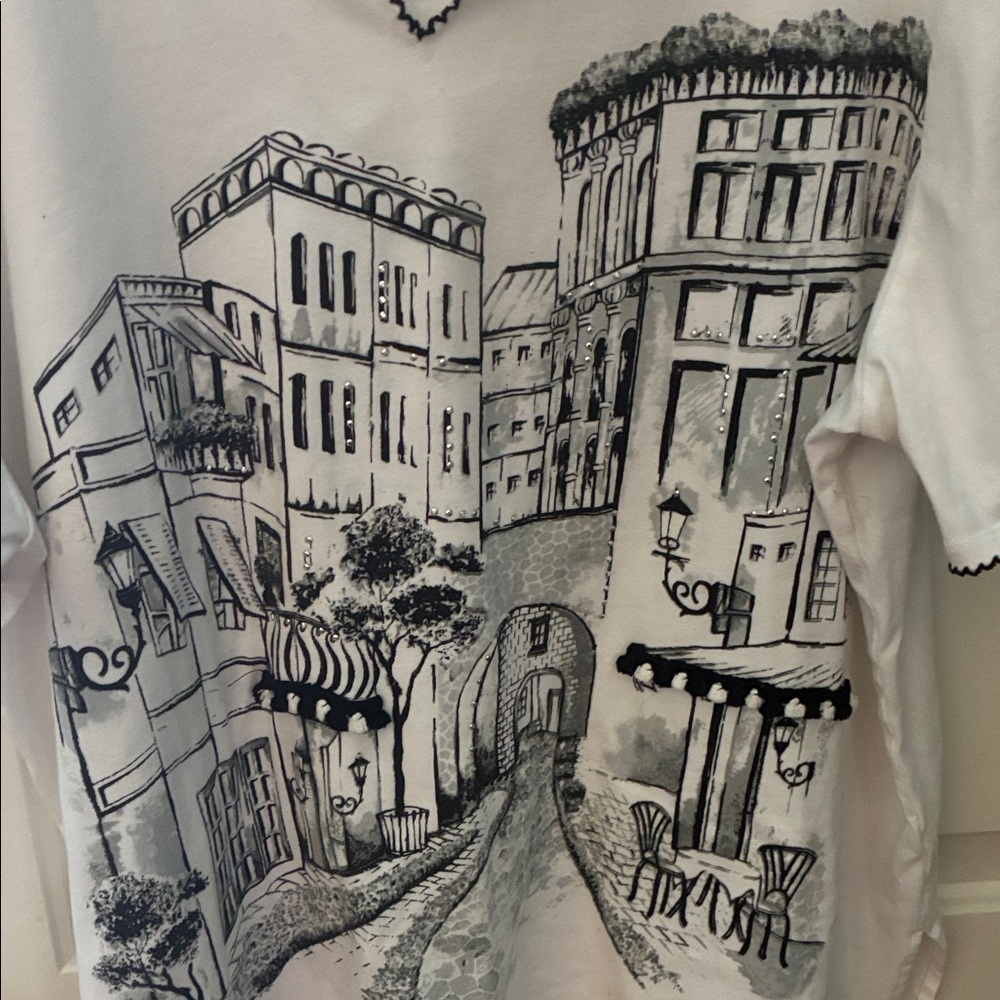 Alfred Dunner White Tee with Black Cityscape Graphic - Picture 3 of 3